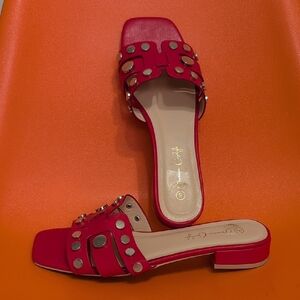 Chic Red Studded Slide Sandals